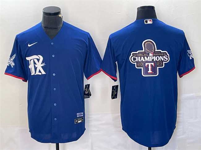 Men's Texas Rangers Royal 2023 World Series Champions Big Logo Cool Base Stitched Baseball Jerseys,We sell and wholesale Men's Texas Rangers Royal 2023 World Series Champions Big Logo Cool Base Stitched Baseball Jerseys on line form chian!